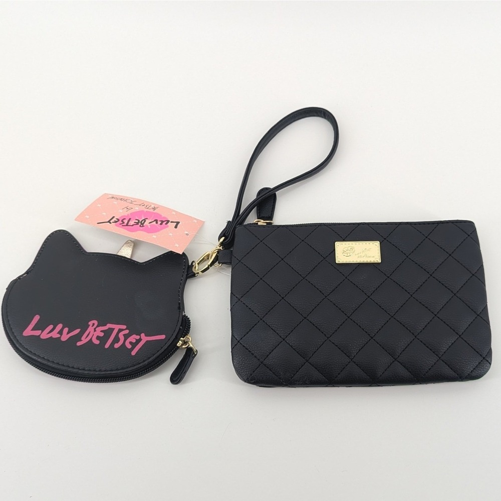 Luv Betsey by Betsey Johnson Quilted Wristlet & Unicorn Cat Coin Purse Set Black